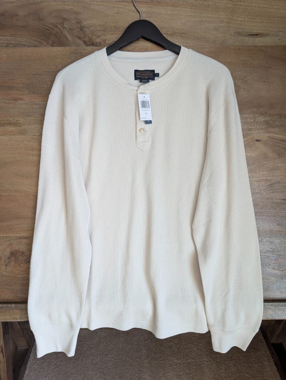 Pendleton Henley Sweater Mens XL Beige Ribbed Knit Super Soft Long Sleeve NWT